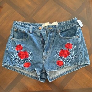 Blue Denim Shorts w/ Red floral Design